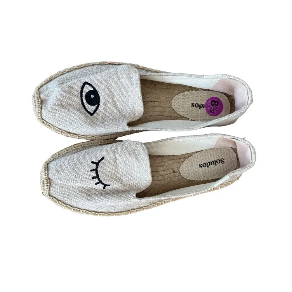 Soludos White Canvas Eye Embroidered Espadrilles